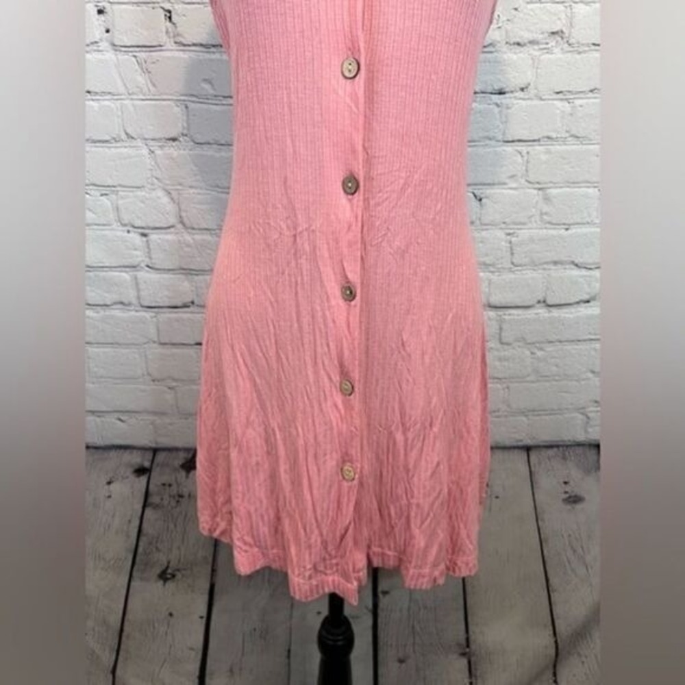 Roxy Pink Peach Dream Do Ribbed Wood Button Front Mini Dress V Neck small - Picture 4 of 8